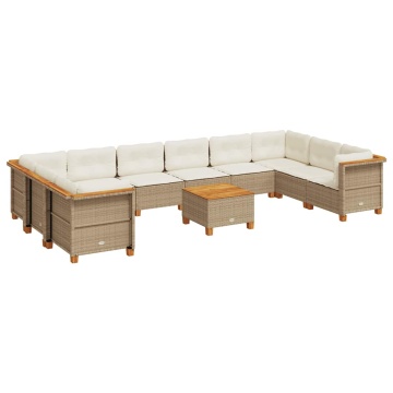 Set canapele de grădină cu perne, 11 piese, bej, poliratan - Img 2
