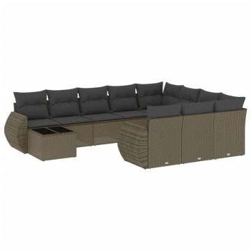 Set canapele de grădină cu perne, 11 piese, gri, poliratan - Img 2