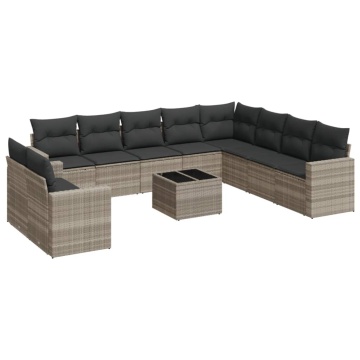 Set canapele de grădină cu perne, 11 piese, gri, poliratan - Img 2