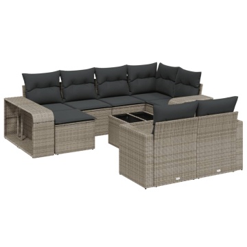Set canapele de grădină cu perne, 11 piese, gri, poliratan - Img 2