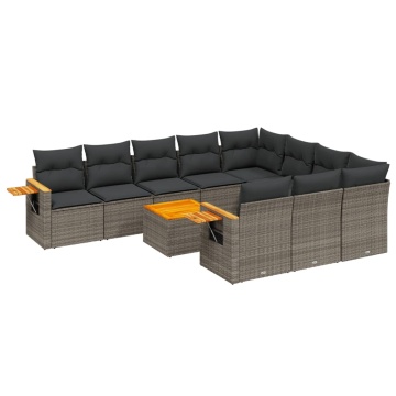 Set canapele de grădină cu perne, 11 piese, gri, poliratan - Img 2