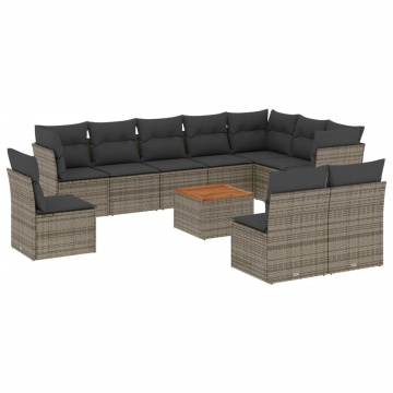 Set canapele de grădină cu perne, 11 piese, gri, poliratan - Img 2