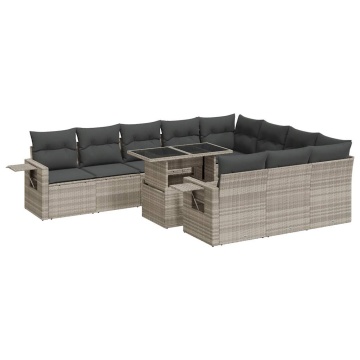 Set canapele de grădină cu perne, 11 piese, gri, poliratan - Img 2