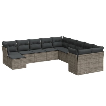 Set canapele de grădină cu perne, 11 piese, gri, poliratan - Img 2