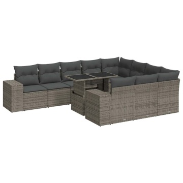Set canapele de grădină cu perne, 11 piese, gri, poliratan - Img 2