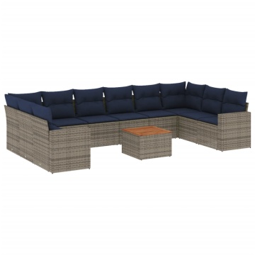 Set canapele de grădină cu perne, 11 piese, gri, poliratan - Img 2