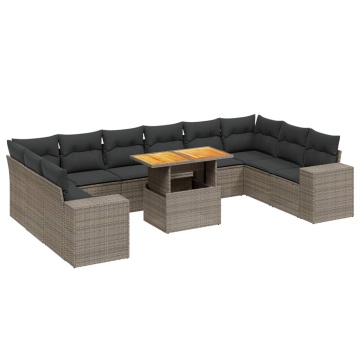 Set canapele de grădină cu perne, 11 piese, gri, poliratan - Img 2