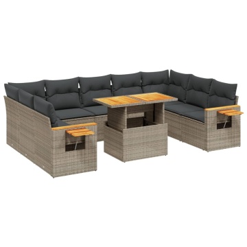 Set canapele de grădină cu perne, 11 piese, gri, poliratan - Img 2