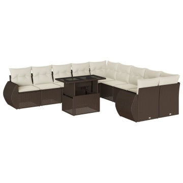 Set canapele de grădină cu perne, 11 piese, maro, poliratan - Img 2