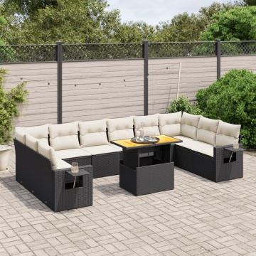 Set canapele de grădină cu perne, 11 piese, negru, poliratan - Img 1