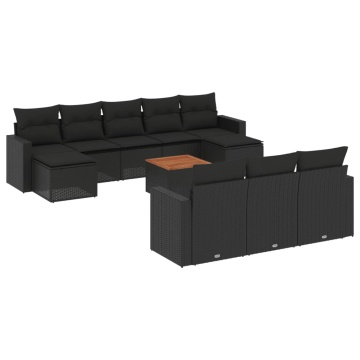 Set canapele de grădină cu perne, 11 piese, negru, poliratan - Img 2