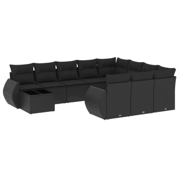 Set canapele de grădină cu perne, 11 piese, negru, poliratan - Img 2