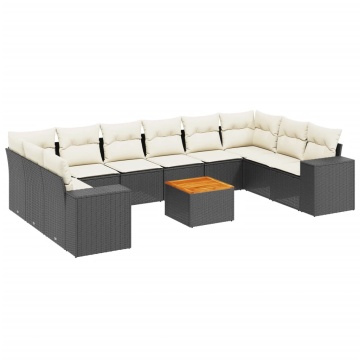 Set canapele de grădină cu perne, 11 piese, negru, poliratan - Img 2