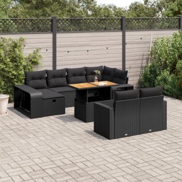 Set canapele de grădină cu perne, 11 piese, negru, poliratan - Img 1