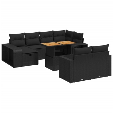 Set canapele de grădină cu perne, 11 piese, negru, poliratan - Img 2