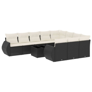 Set canapele de grădină cu perne, 11 piese, negru, poliratan - Img 2