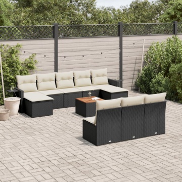 Set canapele de grădină cu perne, 11 piese, negru, poliratan - Img 1