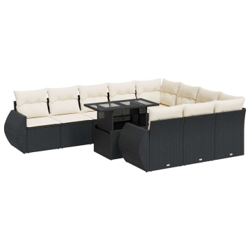 Set canapele de grădină cu perne, 11 piese, negru, poliratan - Img 2