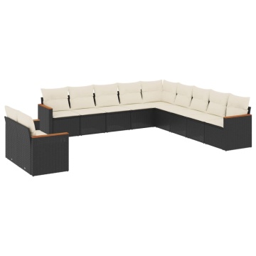 Set canapele de grădină cu perne, 11 piese, negru, poliratan - Img 2
