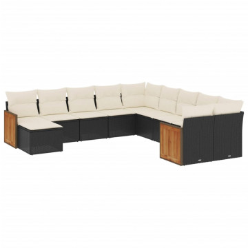 Set canapele de grădină cu perne, 11 piese, negru, poliratan - Img 2