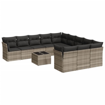 Set canapele de grădină cu perne, 12piese gri deschis poliratan - Img 2