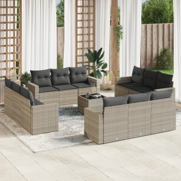 Set canapele de grădină cu perne, 13piese gri deschis poliratan - Img 1