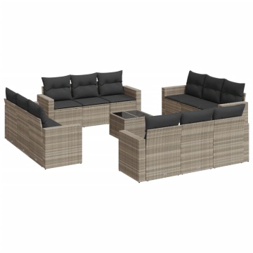 Set canapele de grădină cu perne, 13piese gri deschis poliratan - Img 2