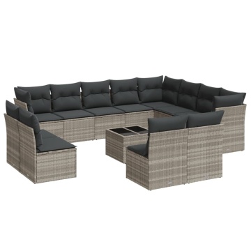 Set canapele de grădină cu perne, 13piese gri deschis poliratan - Img 2