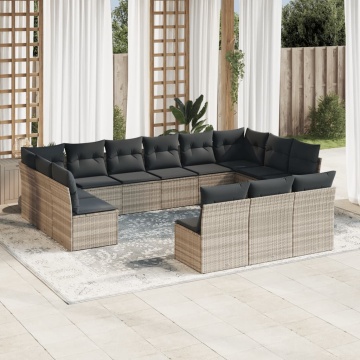 Set canapele de grădină cu perne, 13piese gri deschis poliratan - Img 1