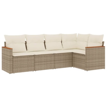 Set canapele de grădină cu perne, 5 piese, bej, poliratan - Img 2