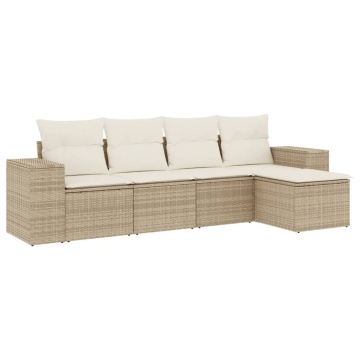 Set canapele de grădină cu perne, 5 piese, bej, poliratan - Img 2