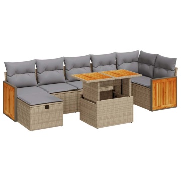 Set canapele de grădină cu perne, 5 piese, bej, poliratan - Img 2