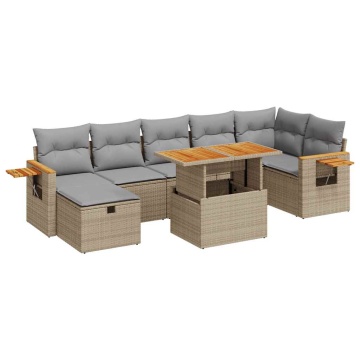 Set canapele de grădină cu perne, 5 piese, bej, poliratan - Img 2