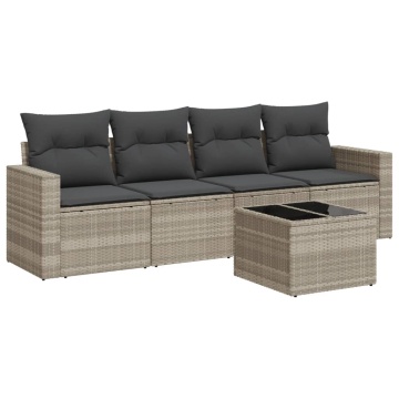 Set canapele de grădină cu perne, 5 piese gri deschis poliratan - Img 2