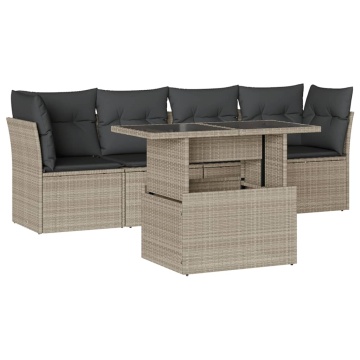 Set canapele de grădină cu perne, 5 piese gri deschis poliratan - Img 2
