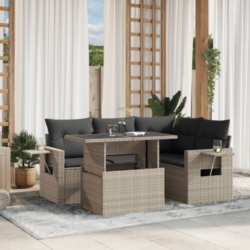 Set canapele de grădină cu perne, 5 piese gri deschis poliratan - Img 1