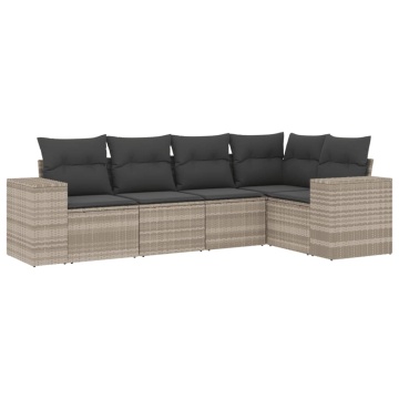 Set canapele de grădină cu perne, 5 piese gri deschis poliratan - Img 2