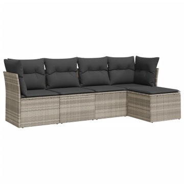Set canapele de grădină cu perne, 5 piese gri deschis poliratan - Img 2