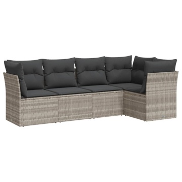 Set canapele de grădină cu perne, 5 piese gri deschis poliratan - Img 2