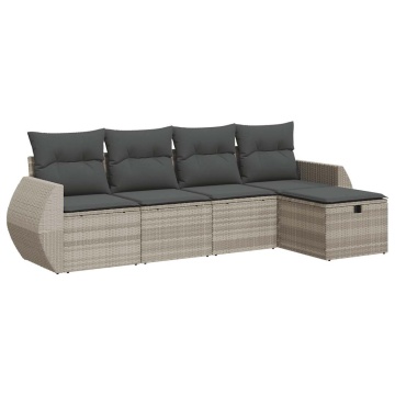 Set canapele de grădină cu perne, 5 piese gri deschis poliratan - Img 2