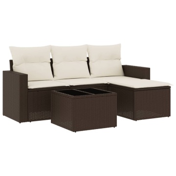 Set canapele de grădină cu perne, 5 piese, maro, poliratan - Img 2
