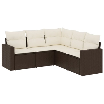 Set canapele de grădină cu perne, 5 piese, maro, poliratan - Img 2