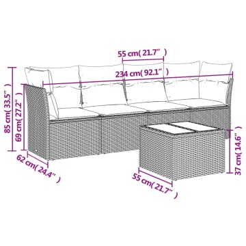 Set canapele de grădină cu perne, 5 piese, maro, poliratan - Img 3