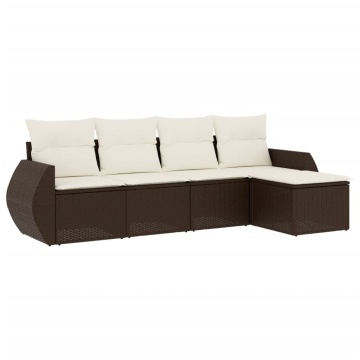 Set canapele de grădină cu perne, 5 piese, maro, poliratan - Img 2