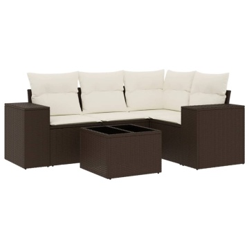 Set canapele de grădină cu perne, 5 piese, maro, poliratan - Img 2