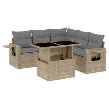 Set canapele de grădină cu perne, 6 piese, bej, poliratan - Img 2