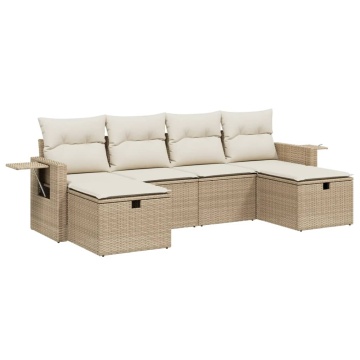 Set canapele de grădină cu perne, 6 piese, bej, poliratan - Img 2