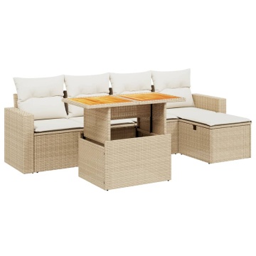 Set canapele de grădină cu perne, 6 piese, bej, poliratan - Img 2
