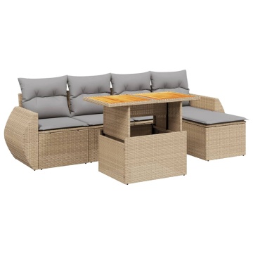 Set canapele de grădină cu perne, 6 piese, bej, poliratan - Img 2