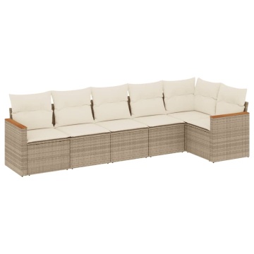 Set canapele de grădină cu perne, 6 piese, bej, poliratan - Img 2